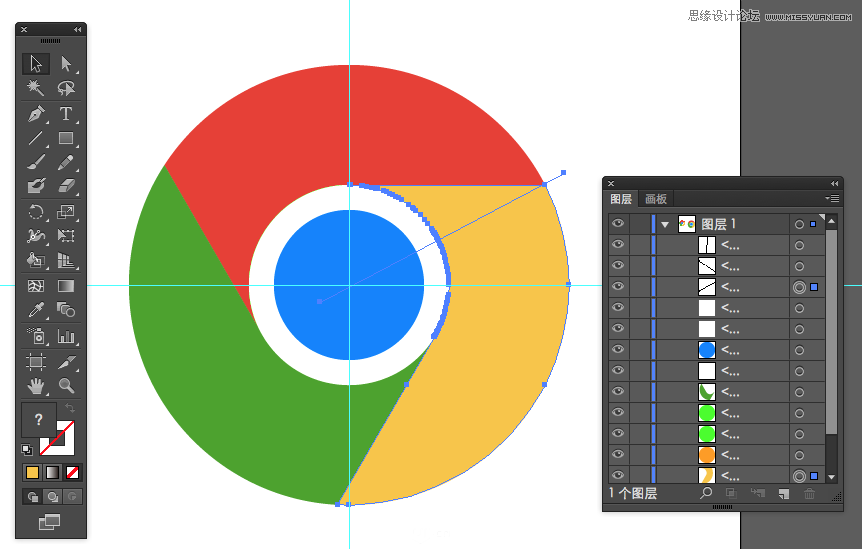 Illustrator绘制Google浏览器Chrome图标,PS教程,素材中国网