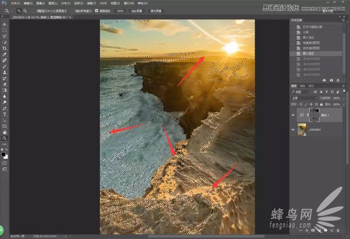 Photoshop给海岸日出照片添加暖黄色艺术效果,PS教程,素材中国网