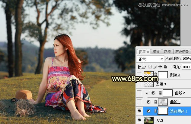 Photoshop给外景草地美女添加夕阳光效效果,PS教程,素材中国网