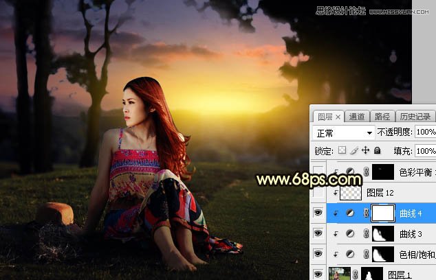 Photoshop给外景草地美女添加夕阳光效效果,PS教程,素材中国网