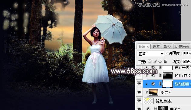 Photoshop给森林美女人像添加唯美夕阳景色,PS教程,素材中国网