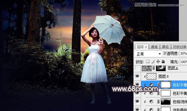 Photoshop给森林美女人像添加唯美夕阳景色,PS教程,素材中国网