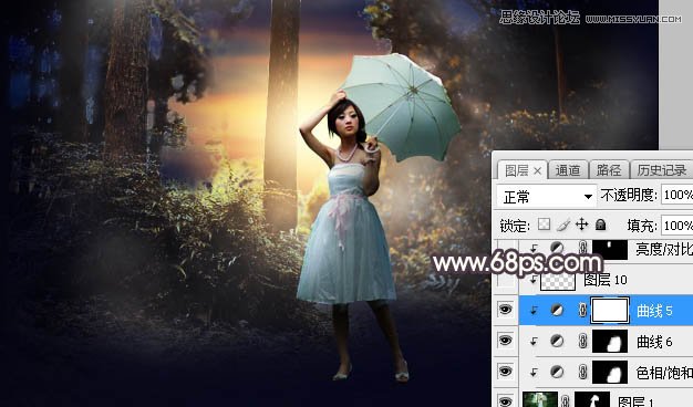 Photoshop给森林美女人像添加唯美夕阳景色,PS教程,素材中国网