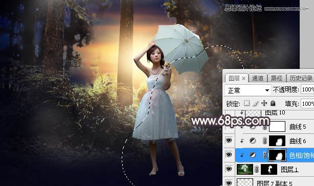 Photoshop给森林美女人像添加唯美夕阳景色,PS教程,素材中国网