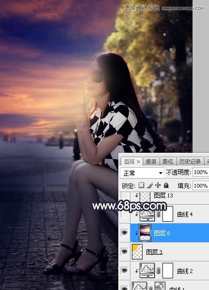 Photoshop给街头美女添加夕阳美景效果,PS教程,素材中国网