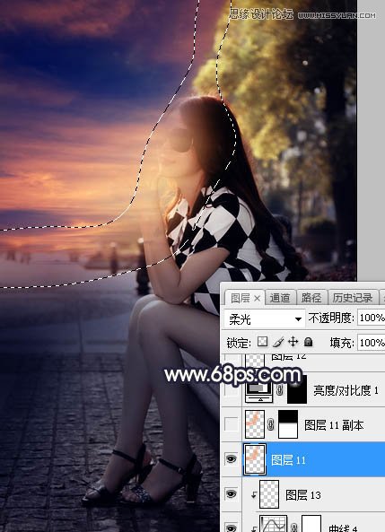 Photoshop给街头美女添加夕阳美景效果,PS教程,素材中国网