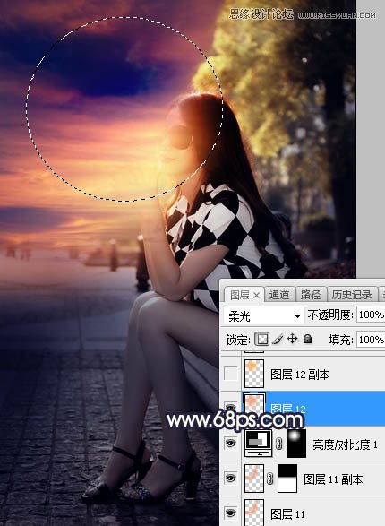 Photoshop给街头美女添加夕阳美景效果,PS教程,素材中国网