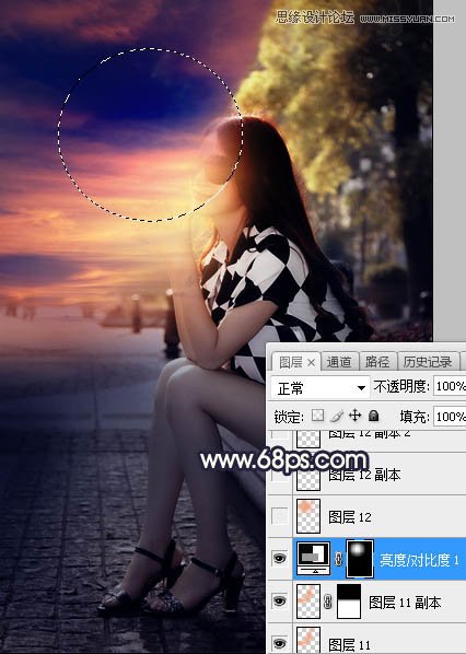 Photoshop给街头美女添加夕阳美景效果,PS教程,素材中国网