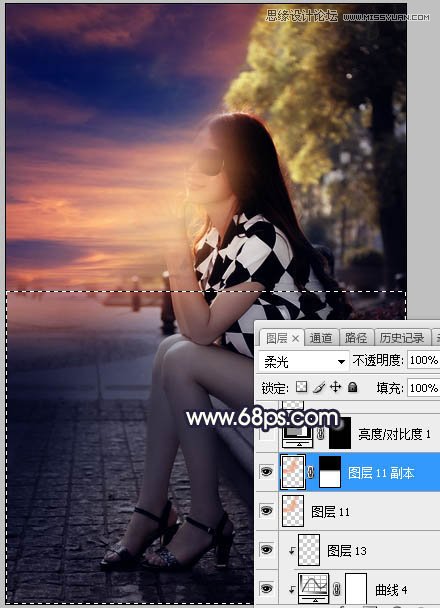 Photoshop给街头美女添加夕阳美景效果,PS教程,素材中国网