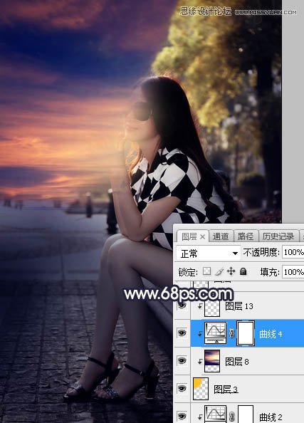 Photoshop给街头美女添加夕阳美景效果,PS教程,素材中国网