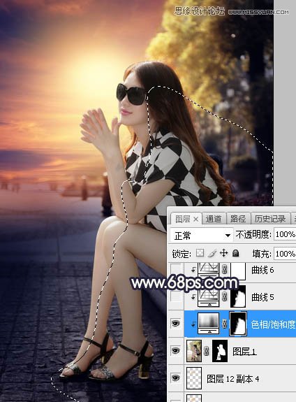 Photoshop给街头美女添加夕阳美景效果,PS教程,素材中国网