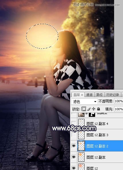 Photoshop给街头美女添加夕阳美景效果,PS教程,素材中国网