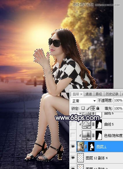 Photoshop给街头美女添加夕阳美景效果,PS教程,素材中国网