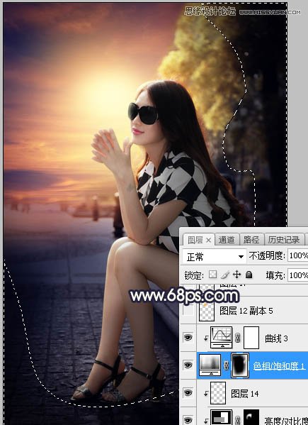 Photoshop给街头美女添加夕阳美景效果,PS教程,素材中国网