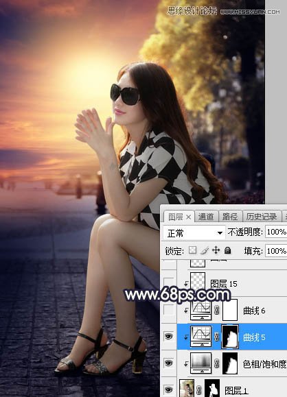 Photoshop给街头美女添加夕阳美景效果,PS教程,素材中国网