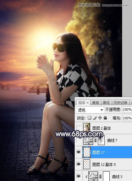 Photoshop给街头美女添加夕阳美景效果,PS教程,素材中国网