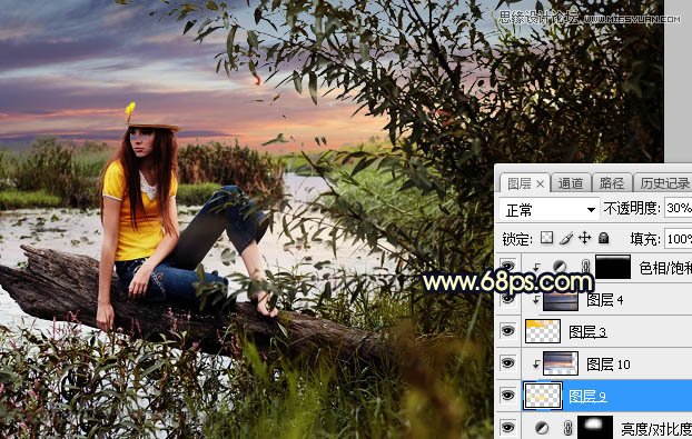 Photoshop给外景美女人像添加夕阳美景效果,PS教程,素材中国网