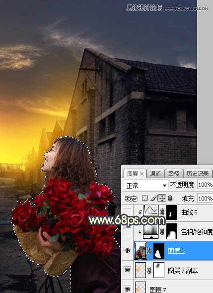 Photoshop给外景人像照片添加黄昏美景效果,PS教程,素材中国网