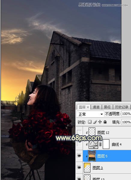 Photoshop给外景人像照片添加黄昏美景效果,PS教程,素材中国网