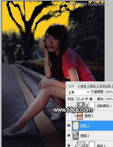 Photoshop给马路边上美女添加夕阳美景效果,PS教程,素材中国网