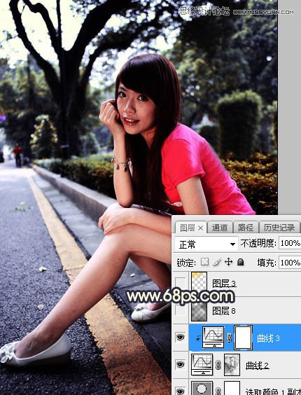 Photoshop给马路边上美女添加夕阳美景效果,PS教程,素材中国网