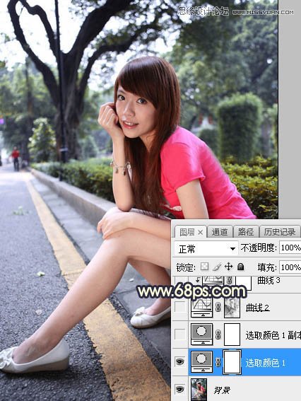 Photoshop给马路边上美女添加夕阳美景效果,PS教程,素材中国网