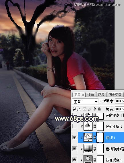 Photoshop给马路边上美女添加夕阳美景效果,PS教程,素材中国网