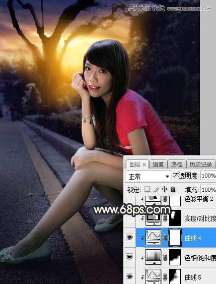 Photoshop给马路边上美女添加夕阳美景效果,PS教程,素材中国网