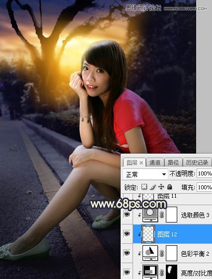 Photoshop给马路边上美女添加夕阳美景效果,PS教程,素材中国网