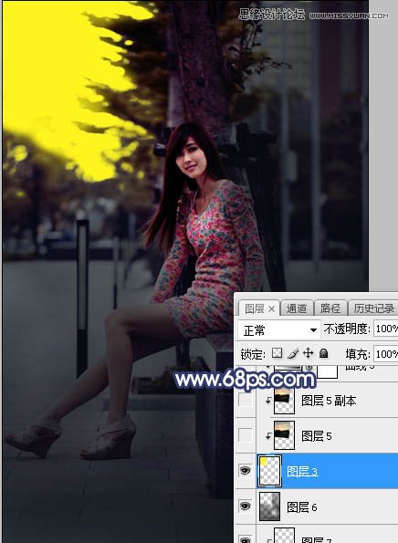 Photoshop给板凳美女人像添加夕阳美景效果,PS教程,素材中国网