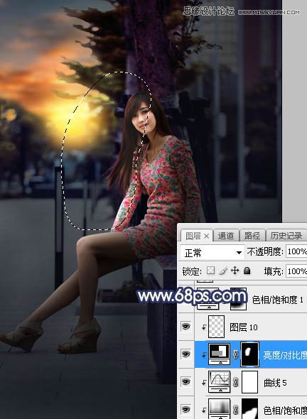 Photoshop给板凳美女人像添加夕阳美景效果,PS教程,素材中国网