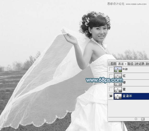 Photoshop巧用通道抠出外景透明的婚纱教程,PS教程,