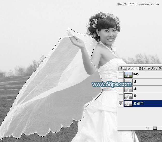 Photoshop巧用通道抠出外景透明的婚纱教程,PS教程,