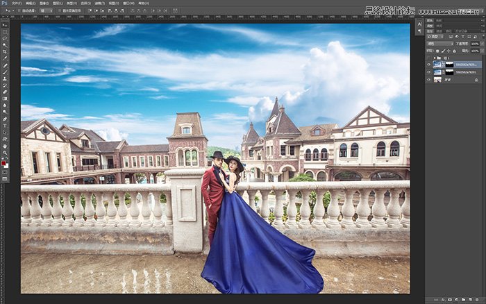 Photoshop给外景婚片添加冷色云彩效果,PS教程