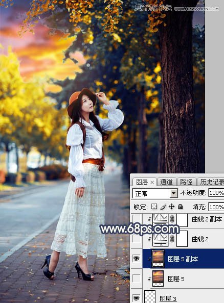 Photoshop给外景人像添加金黄色夕阳效果,PS教程,素材中国网