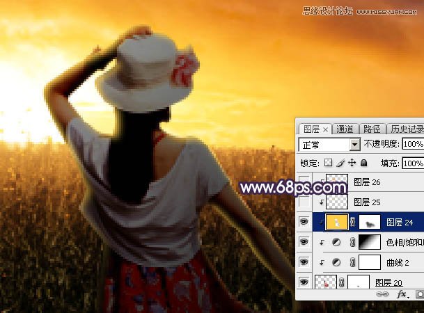 Photoshop给草原上的美女添加夕阳美景效果,PS教程,素材中国网