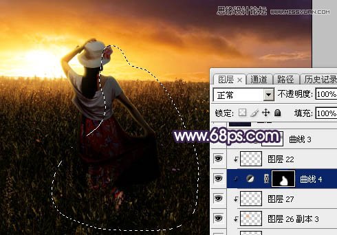 Photoshop给草原上的美女添加夕阳美景效果,PS教程,素材中国网