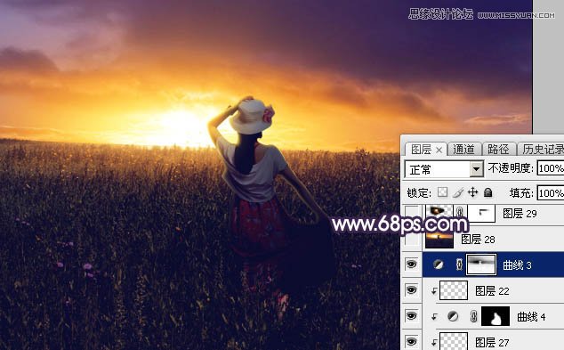 Photoshop给草原上的美女添加夕阳美景效果,PS教程,素材中国网