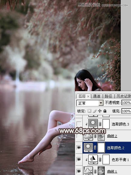 Photoshop调出河边女孩唯美冷色效果图,PS教程,素材中国网