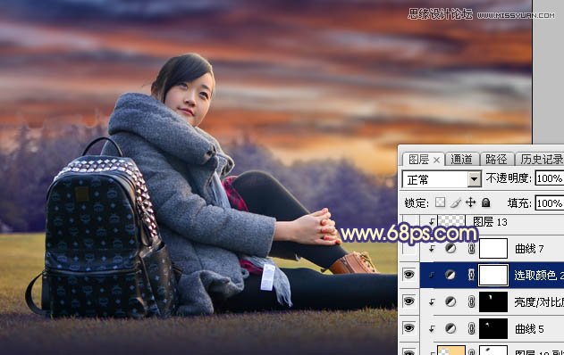 Photoshop给外景女孩添加唯美的黄昏景色,PS教程,素材中国网