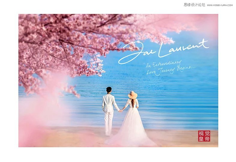 Photoshop合成唯美的樱花树下婚片美景,PS教程,素材中国网