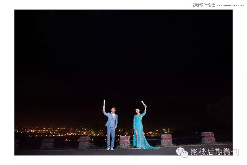 Photoshop给夜景婚纱添加绚丽的烟花效果,PS教程,素材中国网