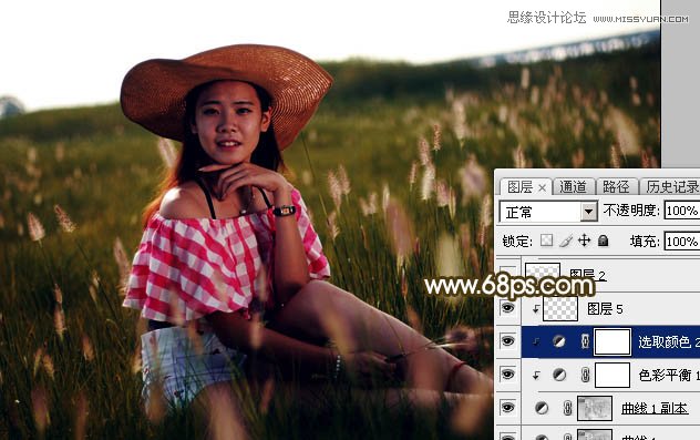 Photoshop草丛人像添加唯美的落日美景,PS教程,素材中国网