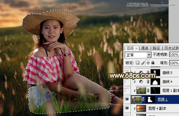 Photoshop草丛人像添加唯美的落日美景,PS教程,素材中国网