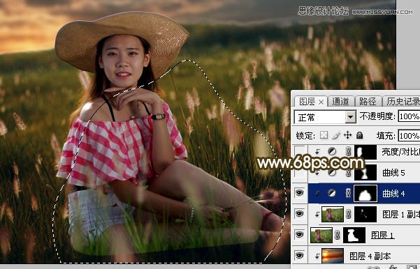 Photoshop草丛人像添加唯美的落日美景,PS教程,素材中国网