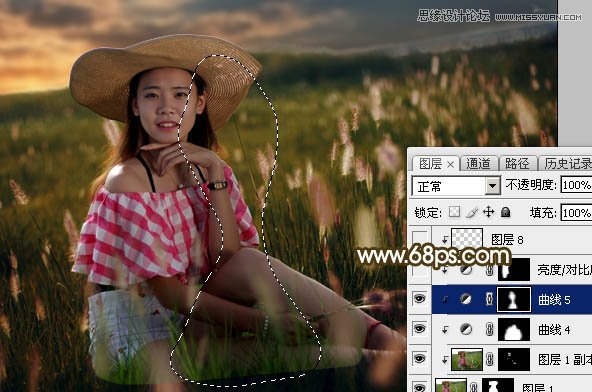 Photoshop草丛人像添加唯美的落日美景,PS教程,素材中国网