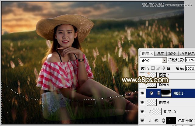 Photoshop草丛人像添加唯美的落日美景,PS教程,素材中国网