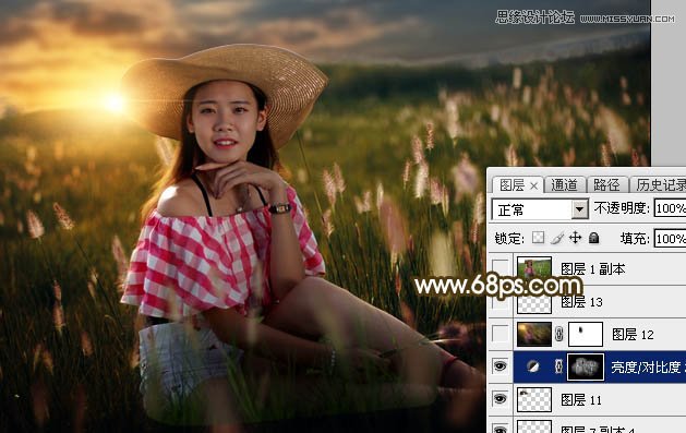 Photoshop草丛人像添加唯美的落日美景,PS教程,素材中国网