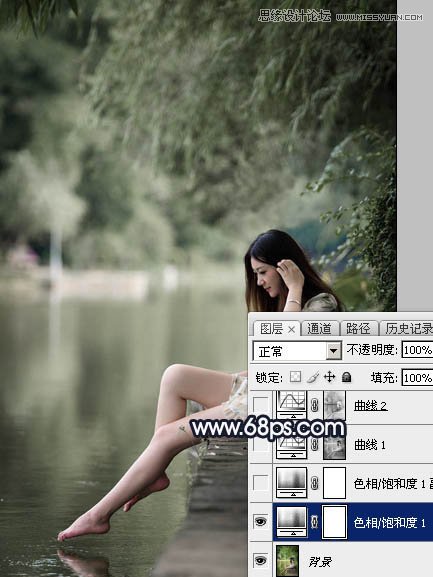 Photoshop调出河边女孩暗冷色艺术效果,PS教程,素材中国网