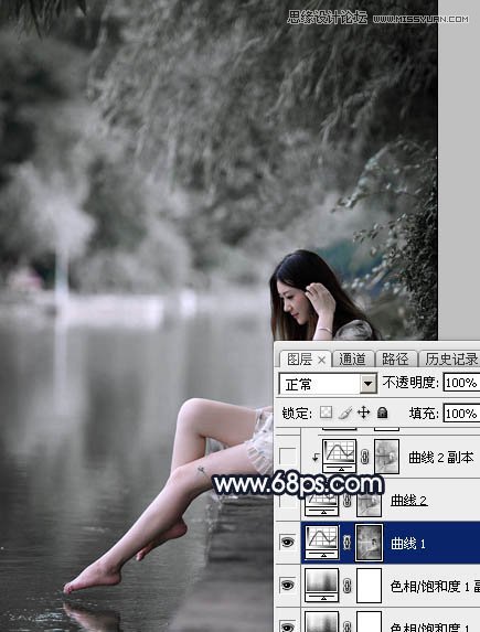 Photoshop调出河边女孩暗冷色艺术效果,PS教程,素材中国网